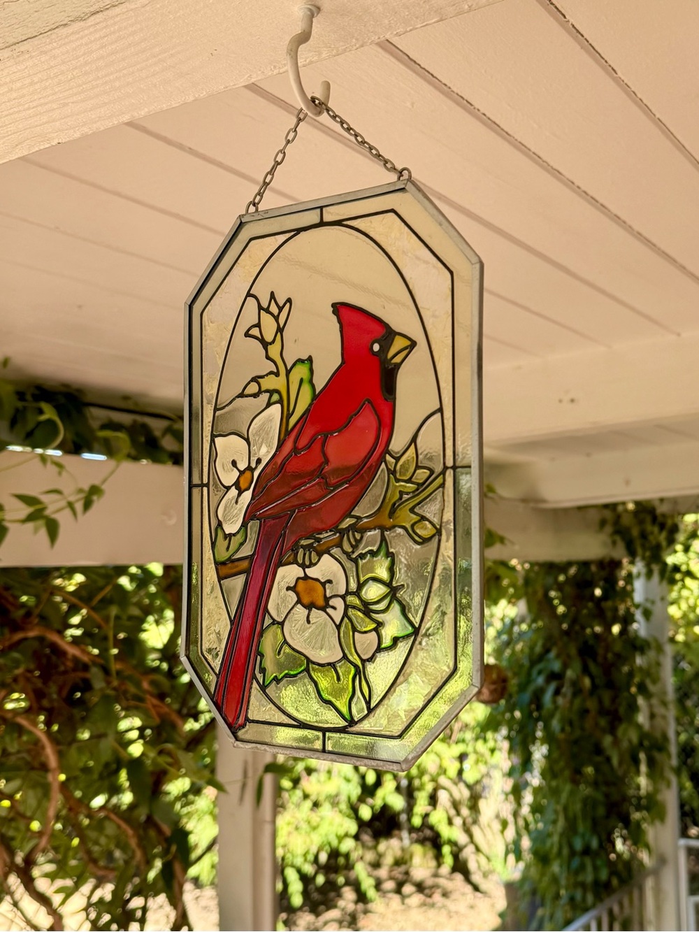 Faux Stained Glass Cardinal Window Panel
